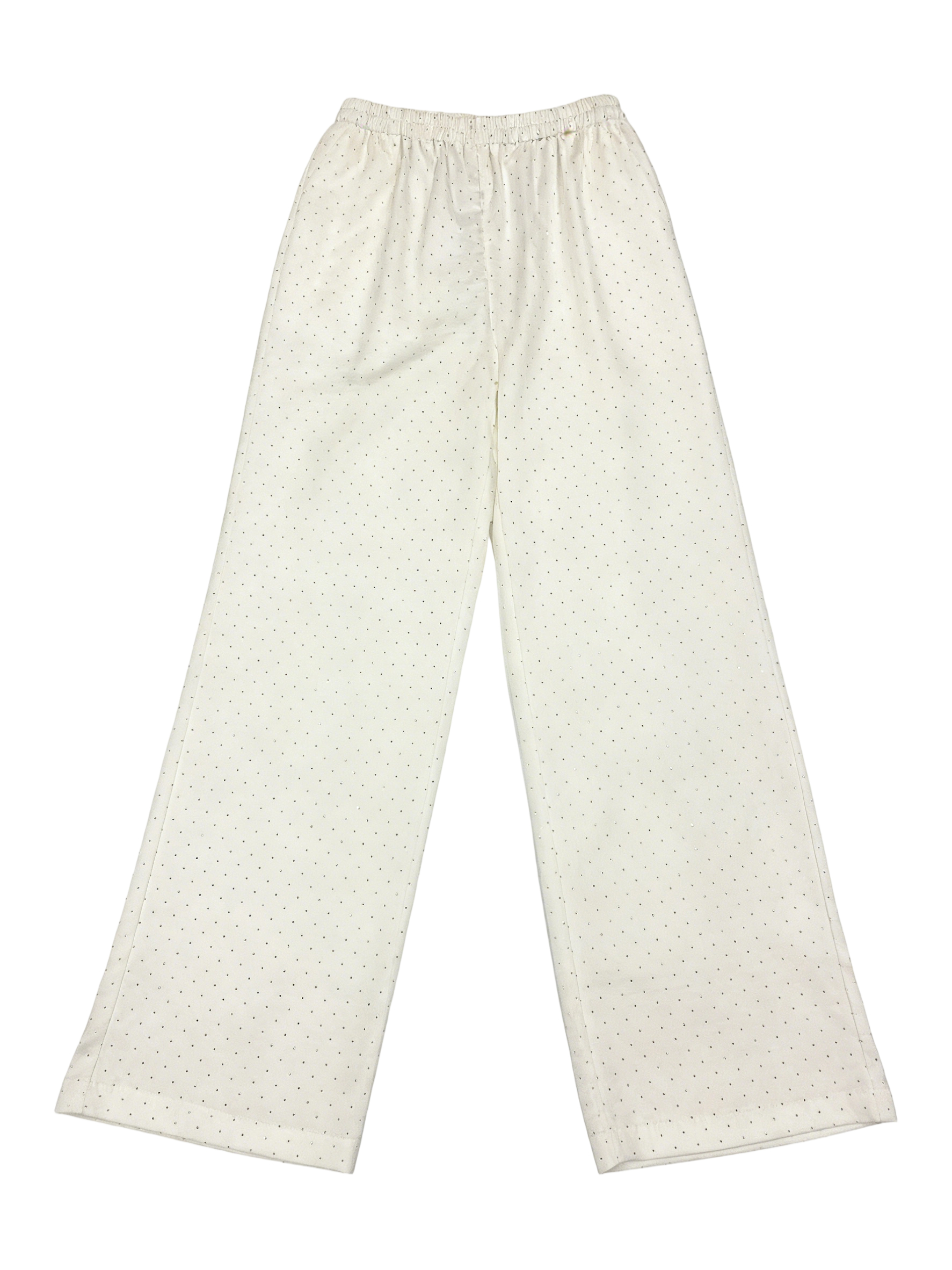 Elegant White Glitter Wide Leg Pants - Casual Rhinestone Embellished Trousers  C-355966