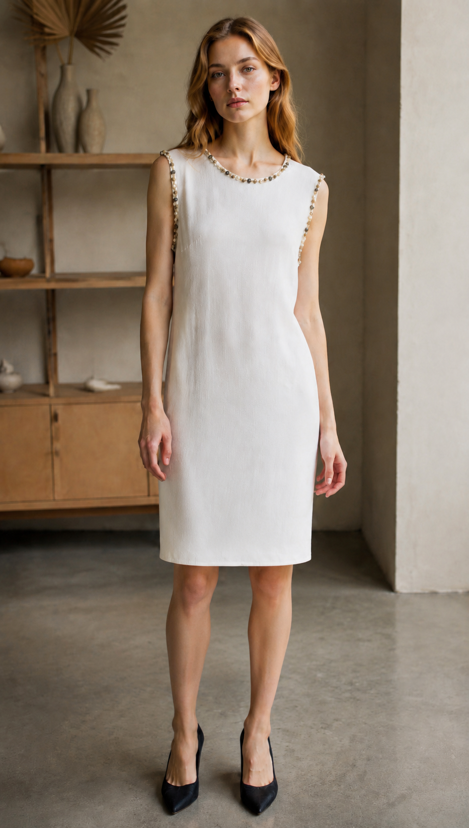 Women’s Sleeveless Top with Beaded Trim AN-680002