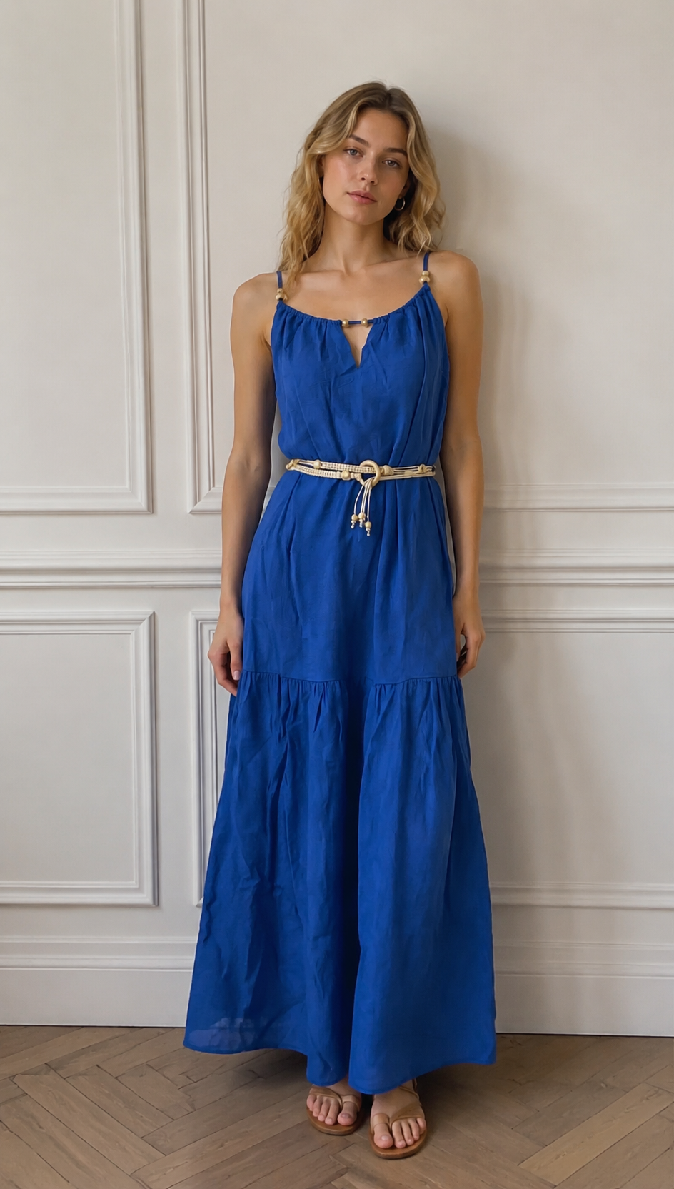 Minimalist Beaded Belted Tiered Maxi Dress - Premium Boho Chic Fashion AN-620053