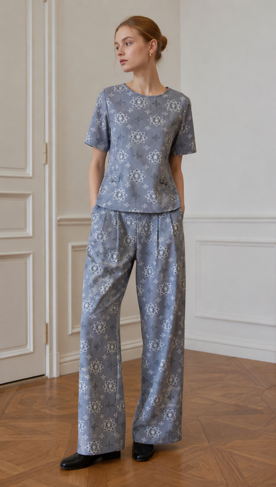 Trending Linen-Blend Jacquard Blouse for Women AN-750006