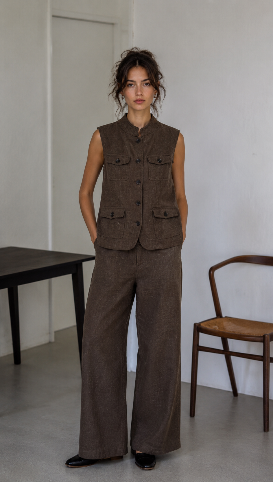 Minimalist Multi-Pocket Linen Utility Waistcoat LA-710008