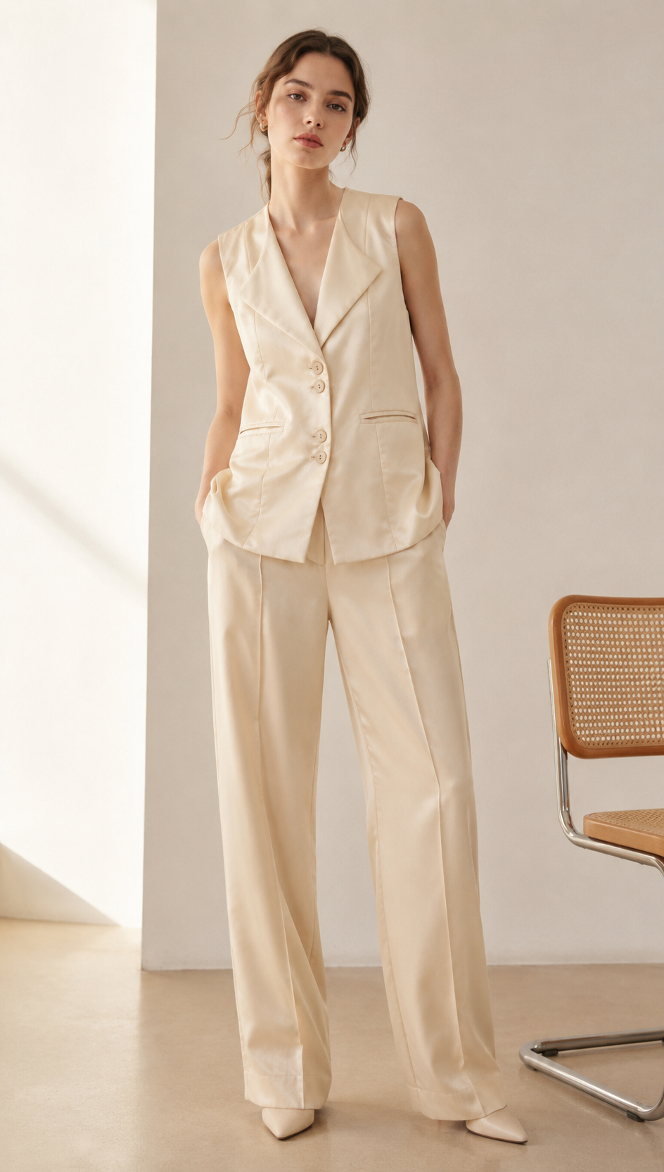 Satin Tailored Single-Breasted Waistcoat AN-620016