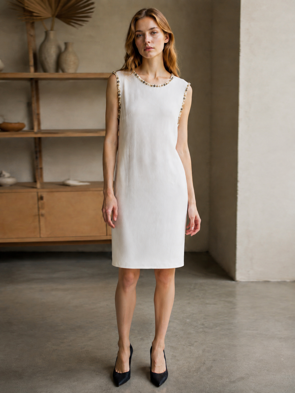 Women’s Sleeveless Top with Beaded Trim AN-680002