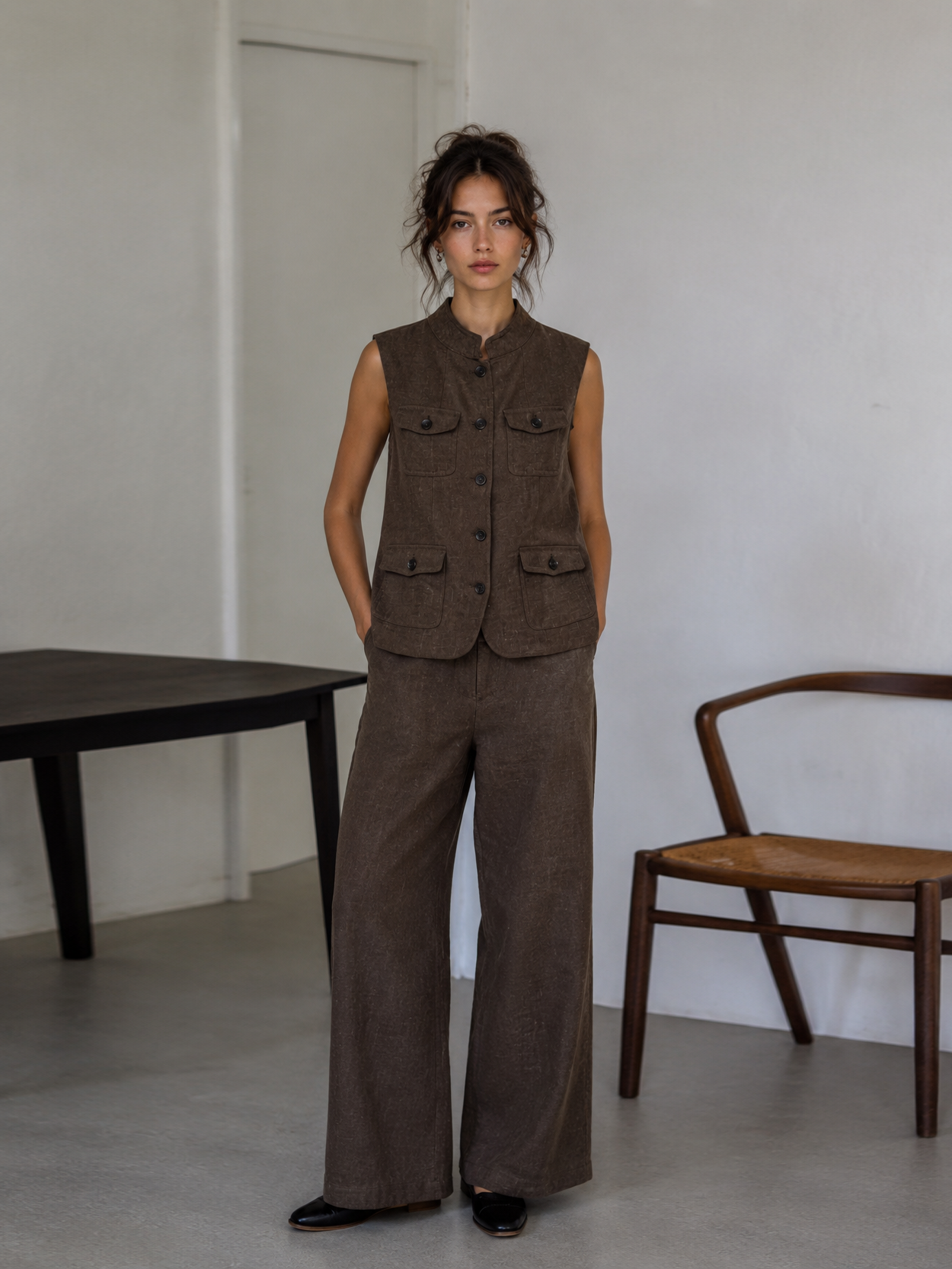 Minimalist Multi-Pocket Linen Utility Waistcoat LA-710008