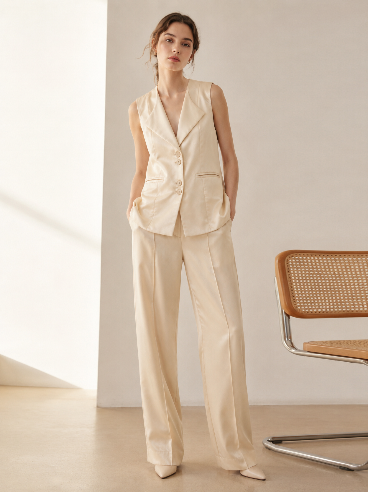 Satin Tailored Single-Breasted Waistcoat AN-620016