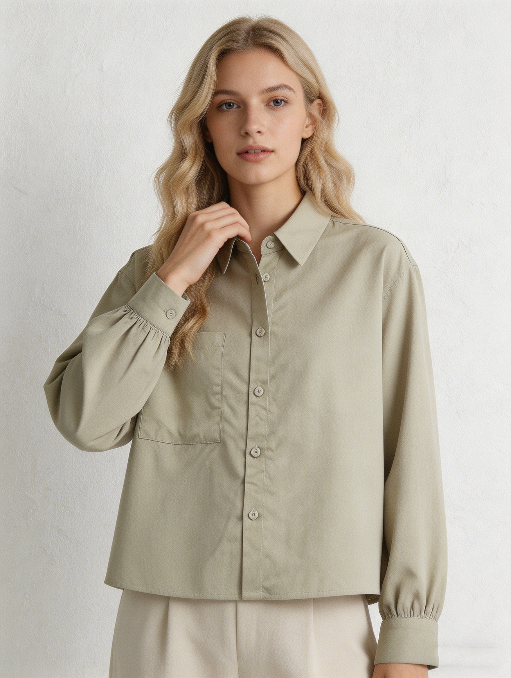 Elegant Fog Grey Relaxed Fit Shirt - Minimalist Workwear Blouse D-42485