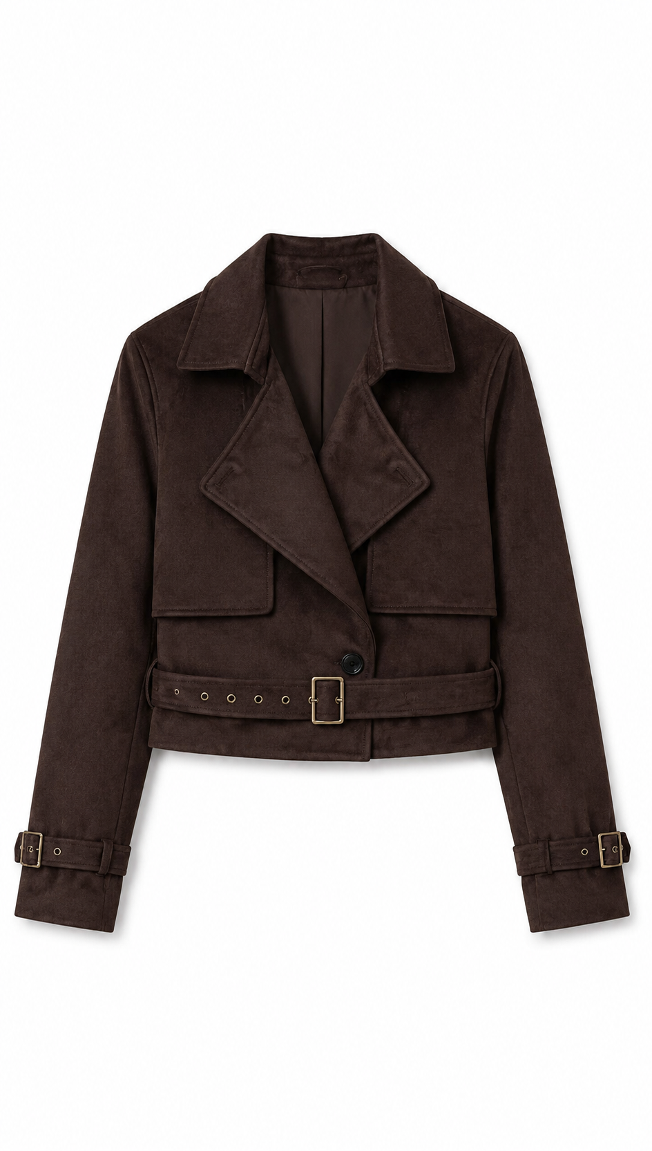 Brown Faux Suede Moto Jacket with Belted Waist WC-008