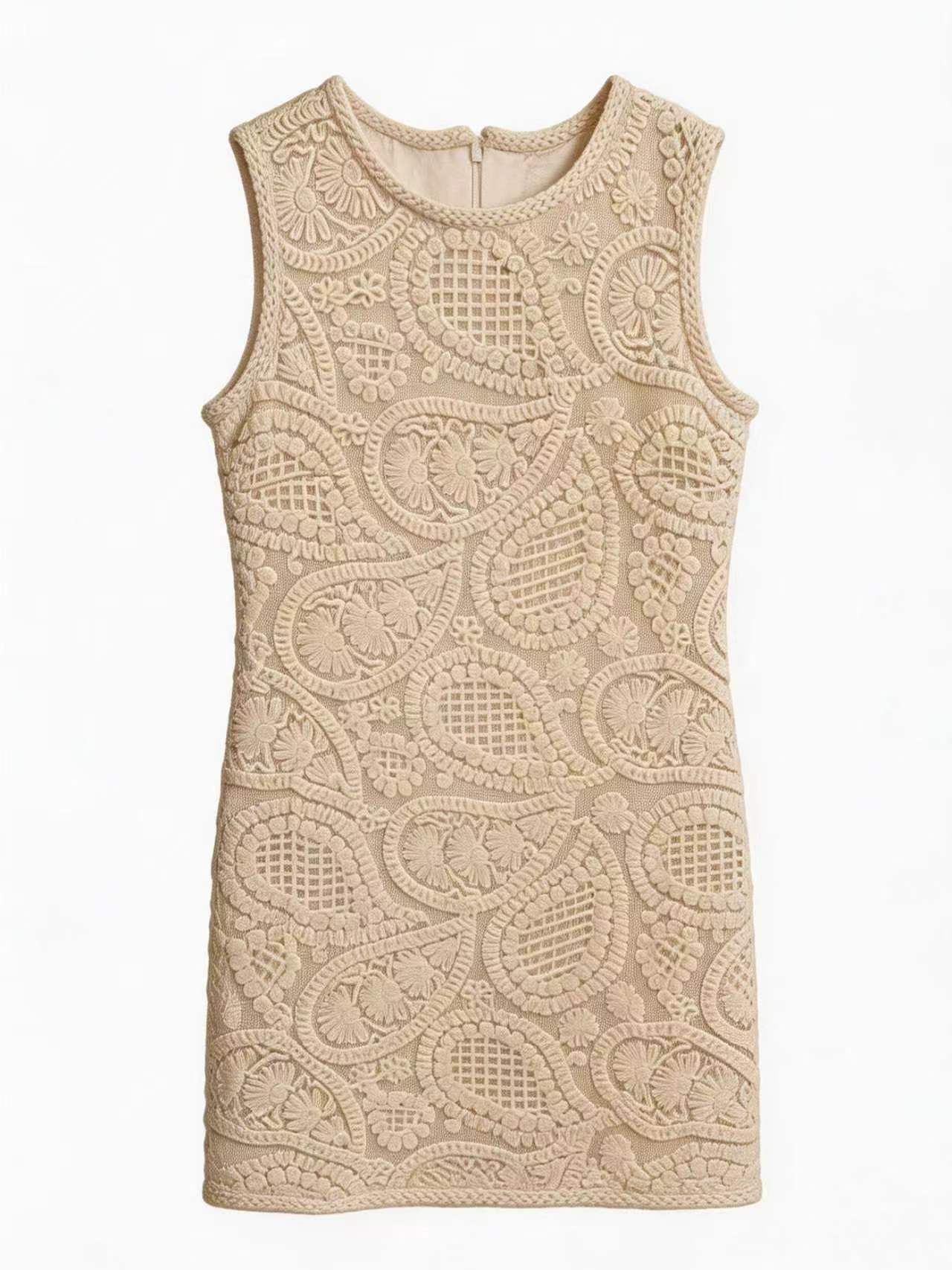 Minimalist Off-White Crochet Shift Dress with Embroidery AN-670001