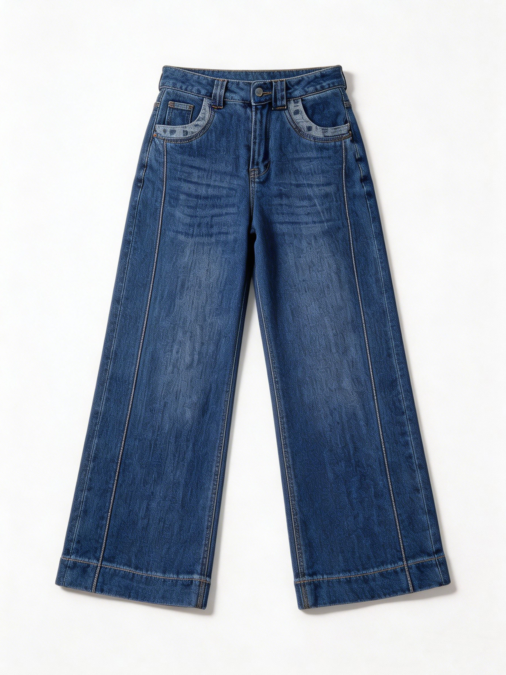 Women's Baggy Wide Leg Denim Jeans | Vintage Washed Contrast Pocket Street Style – OEM Wholesale ZY6030