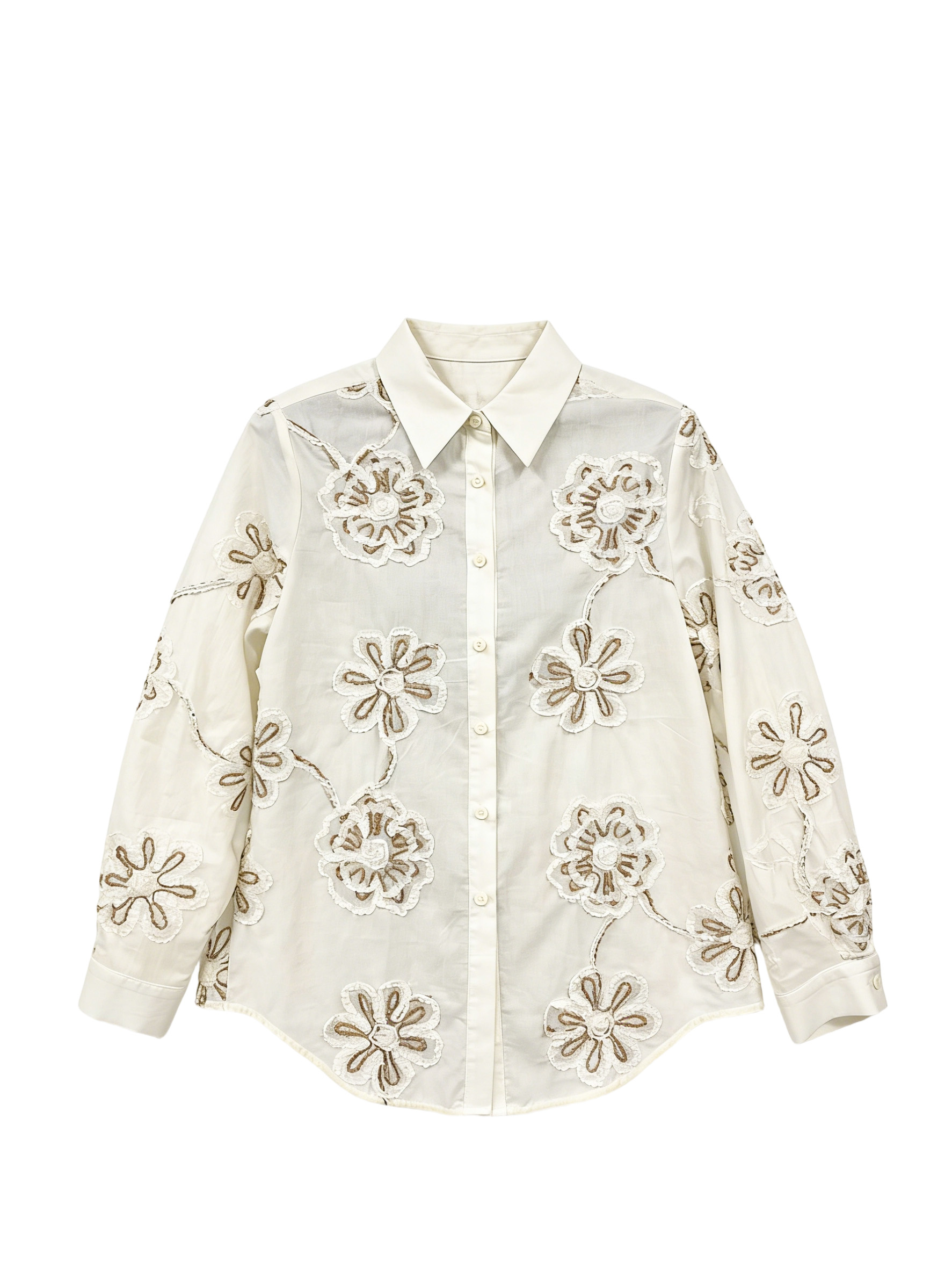 Women’s Sheer Floral Embroidered Button Down Blouse D-41983
