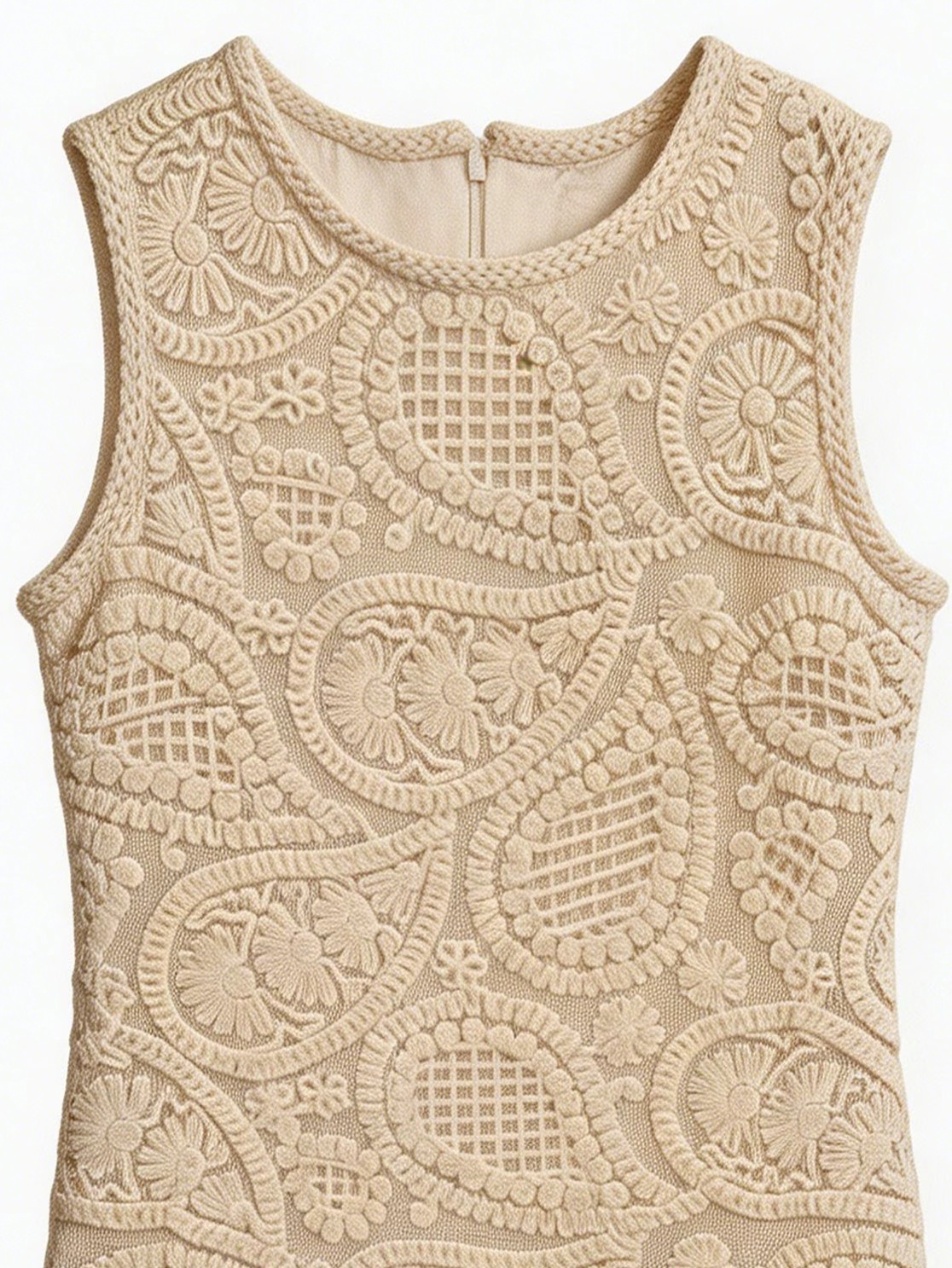Minimalist Off-White Crochet Shift Dress with Embroidery AN-670001