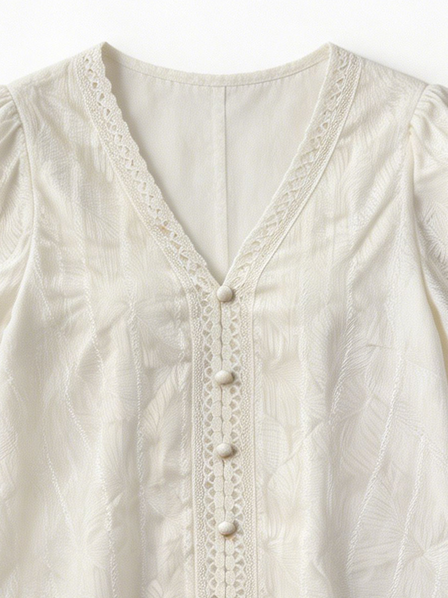 Women’s Boho Lace Trim Puff Sleeve Blouse C-40360