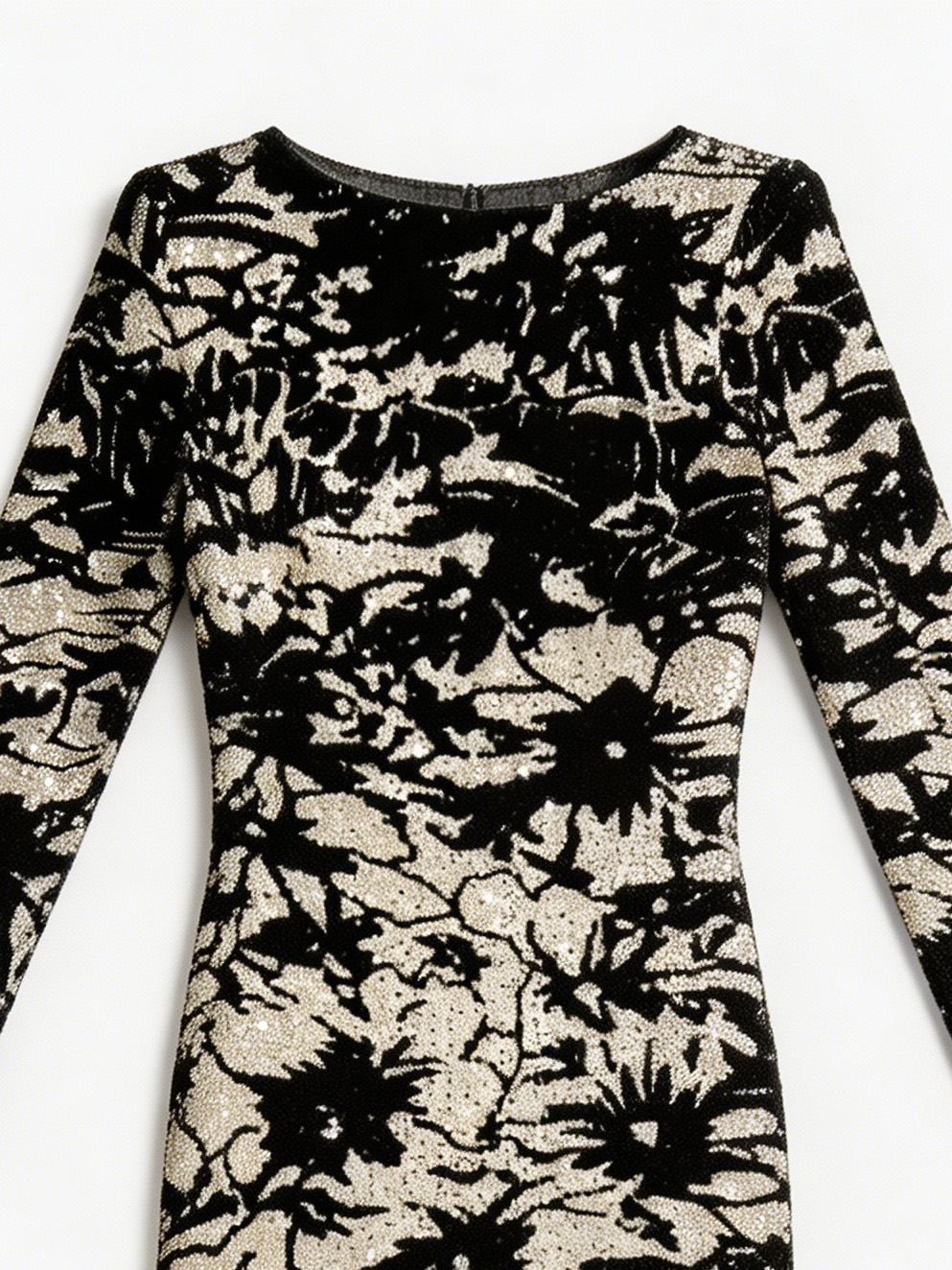 Black Sequin Floral Lace Midi Dress L-40741