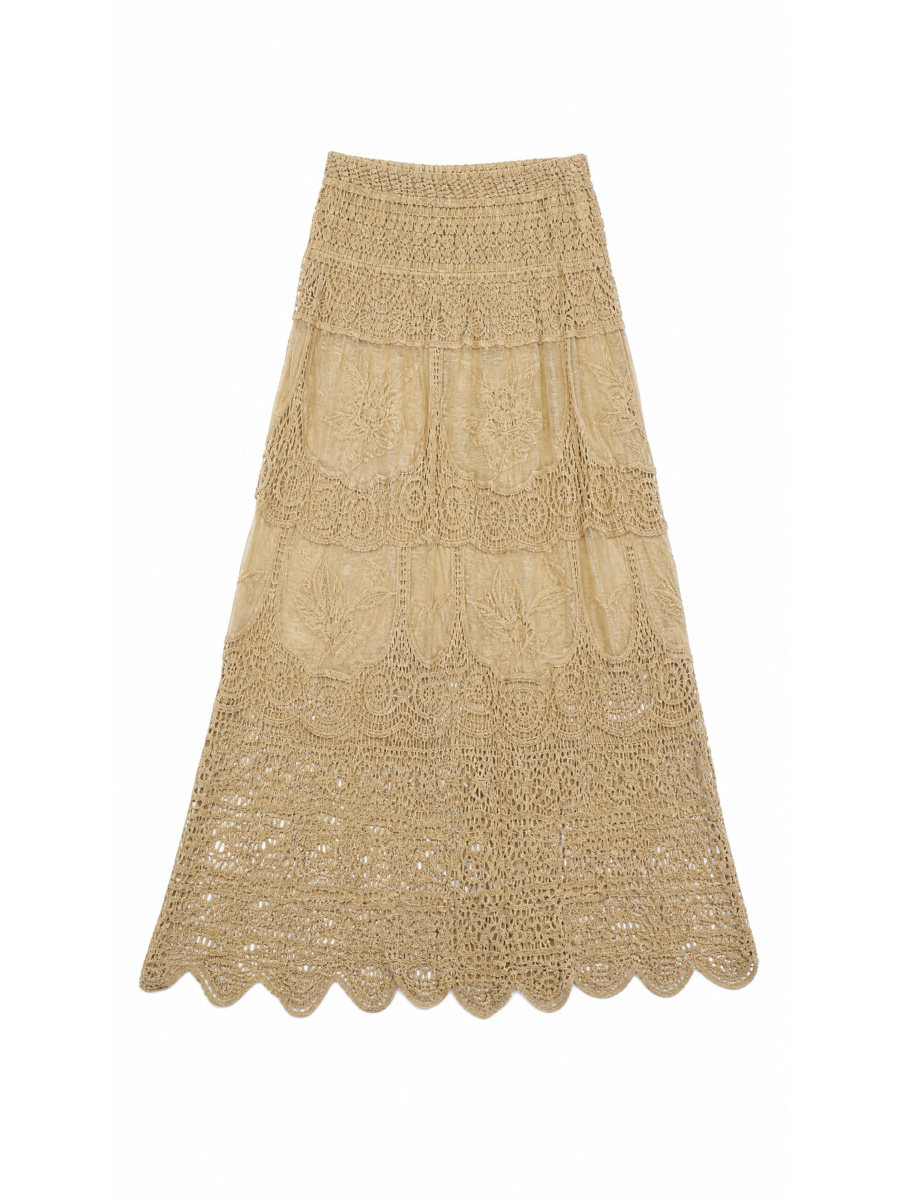 Women's White High-Waist Floral Lace Maxi Skirt 5095