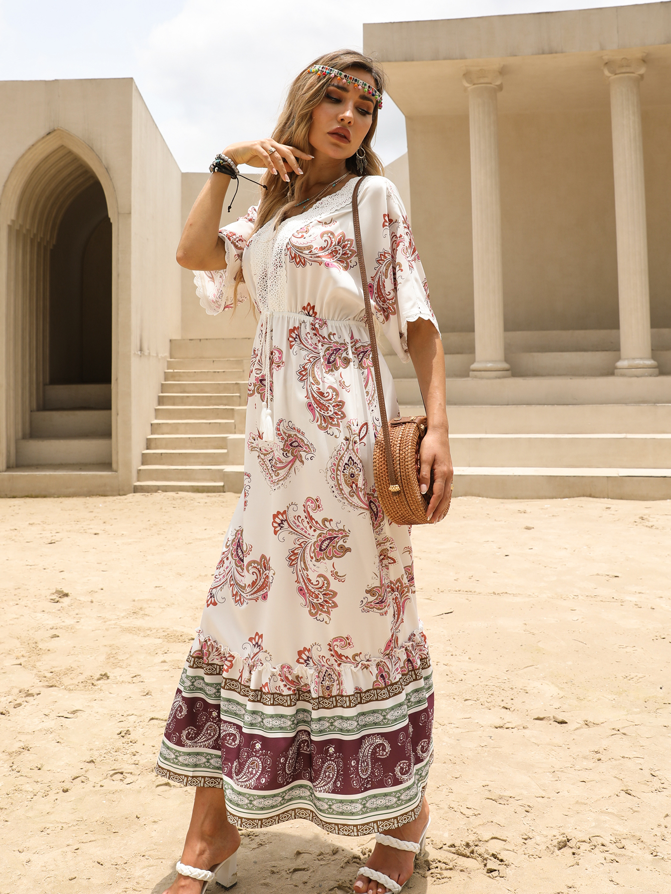 Wholesale Women's Boho Paisley Maxi Dress D-32574