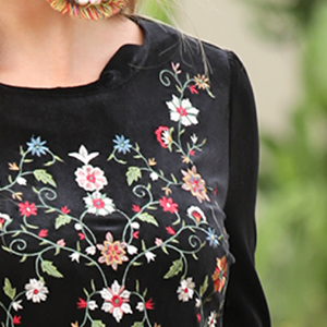 Women’s Western Boho Embroidered Midi Dress with Long Sleeves – Vintage Folk Style D-33598