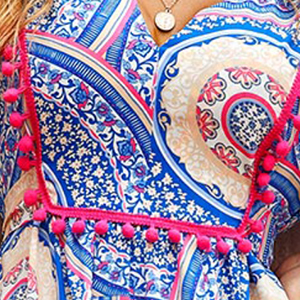 Boho Medallion Print Tassel Trim Flowy Maxi Dress W-32940