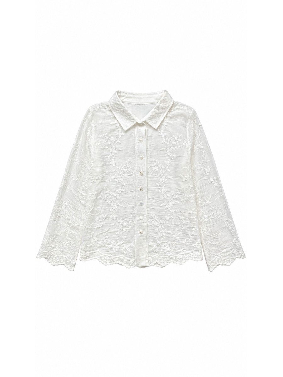 Women's Floral Lace Button-Up Long-Sleeve Shirt K30