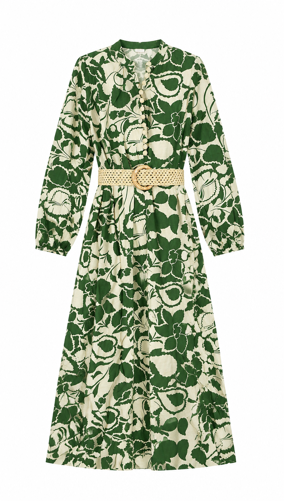 Elegant  Floral Print Midi Dress - Puff Sleeve Belted Dress AN-710026