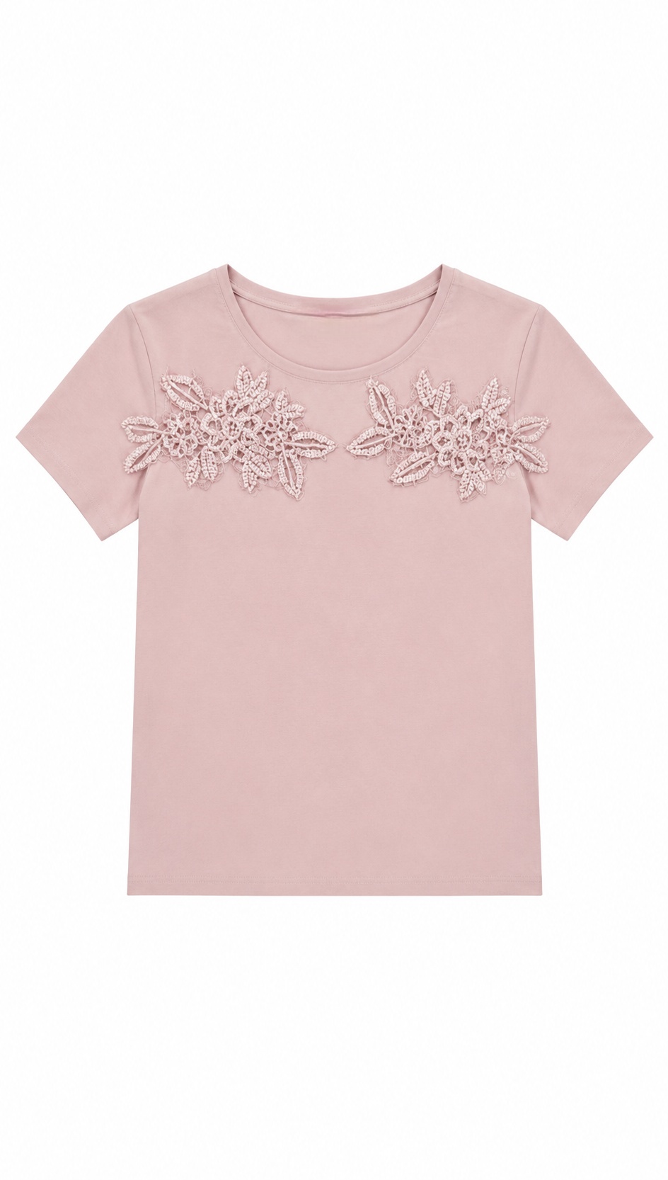 Women’s Pearl Beaded Floral Applique Short Sleeve T‑Shirt AN-750002