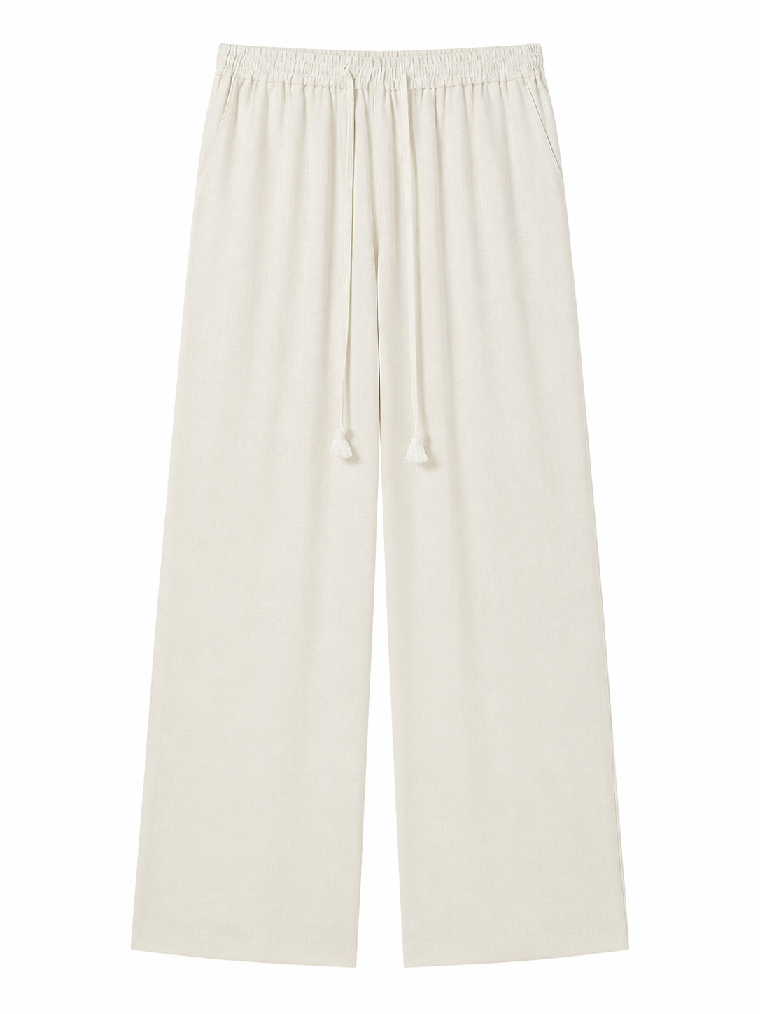 Elegant White Office Pants - Linen Blend Drawstring Waist Wide Leg Trousers  C-41969