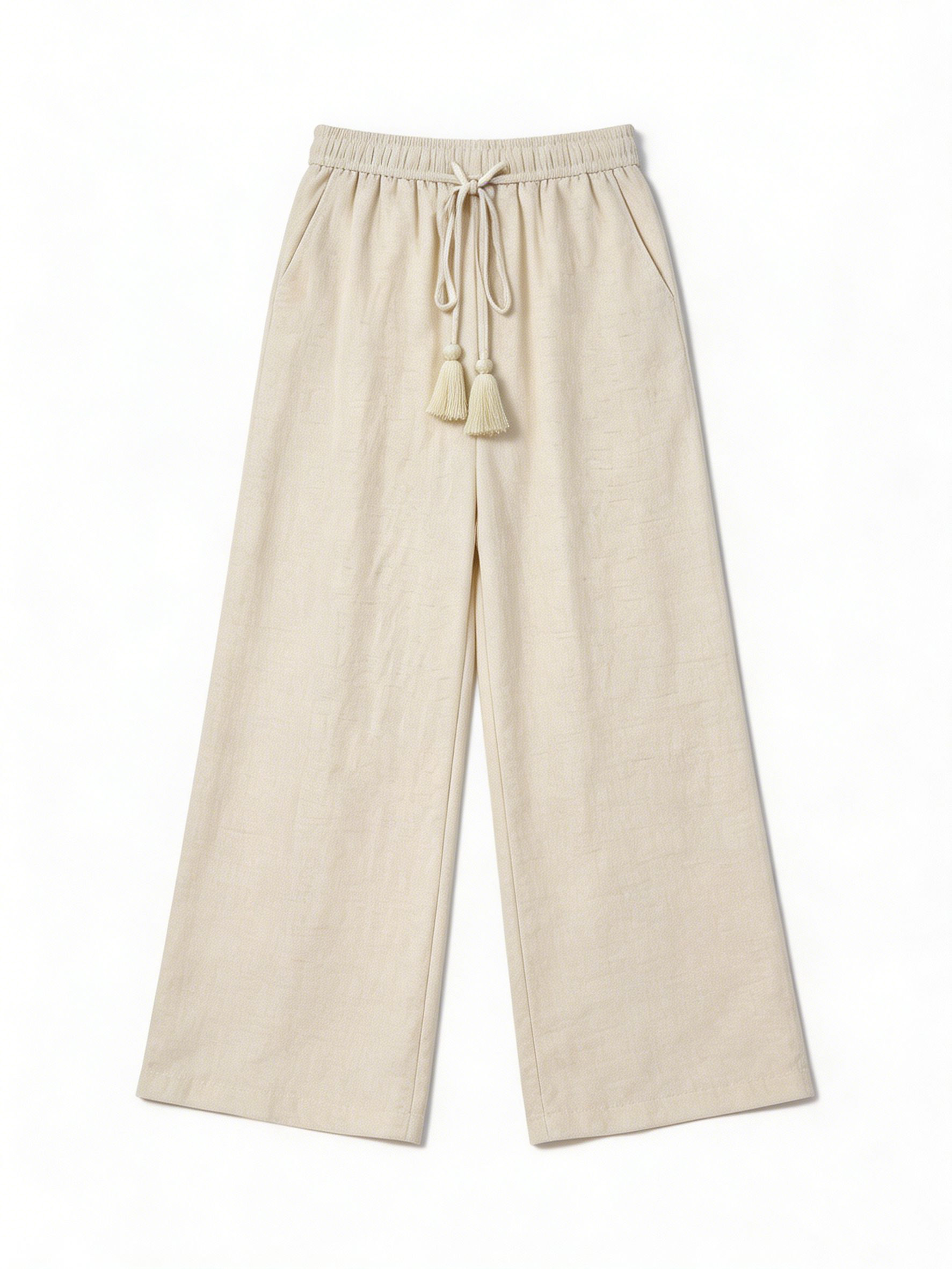 Cream Linen-Blend Embroidered Two-Piece Set - Casual Outfit W-43021+M-42740