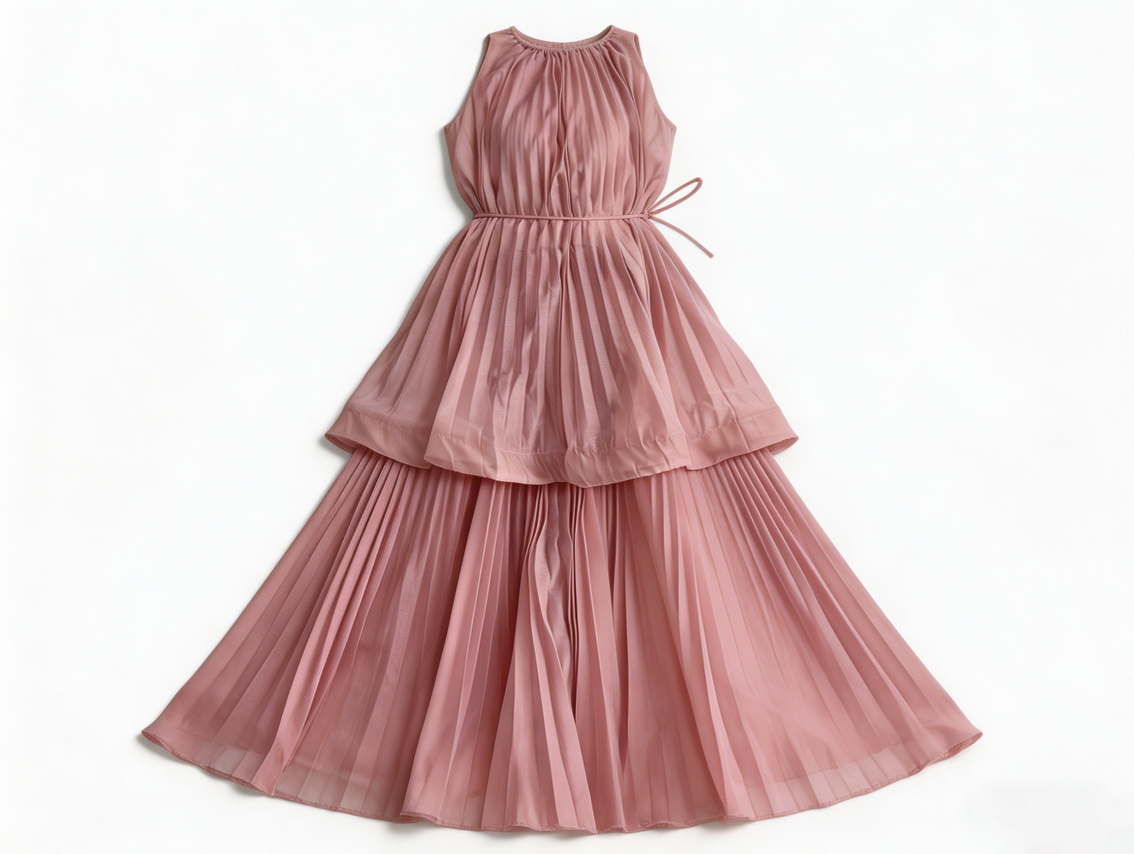 Pink Halter Neck Tiered Pleated Maxi Dress - Elegant Party Dress 5253