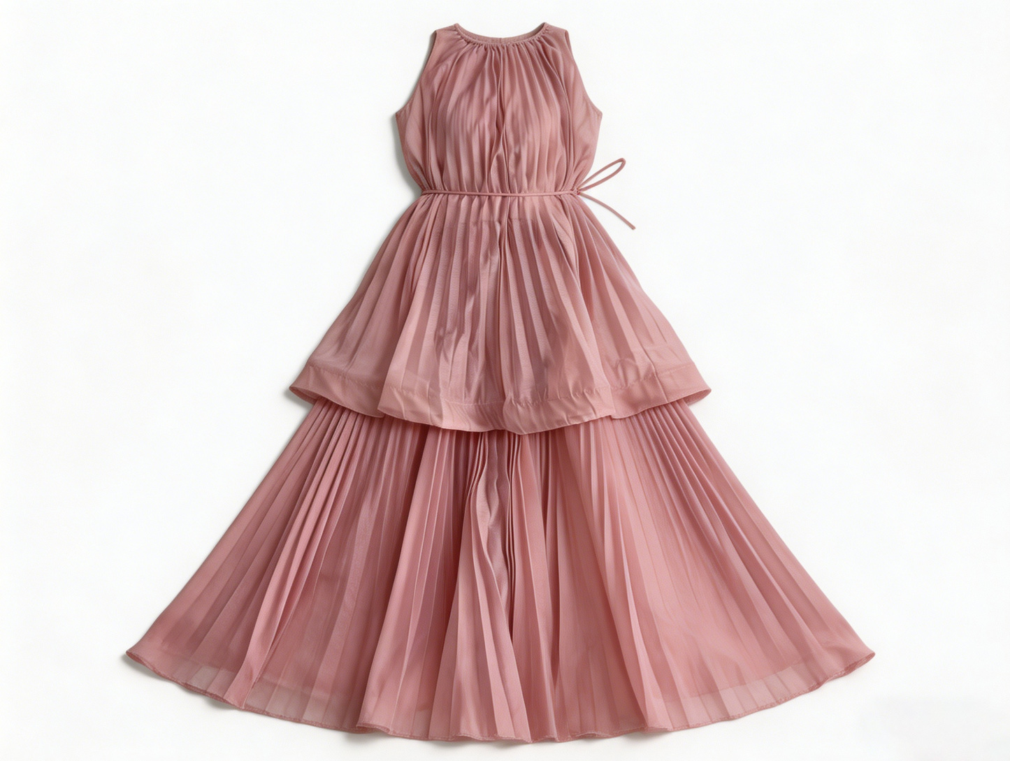 Pink Halter Neck Tiered Pleated Maxi Dress - Elegant Party Dress 5253
