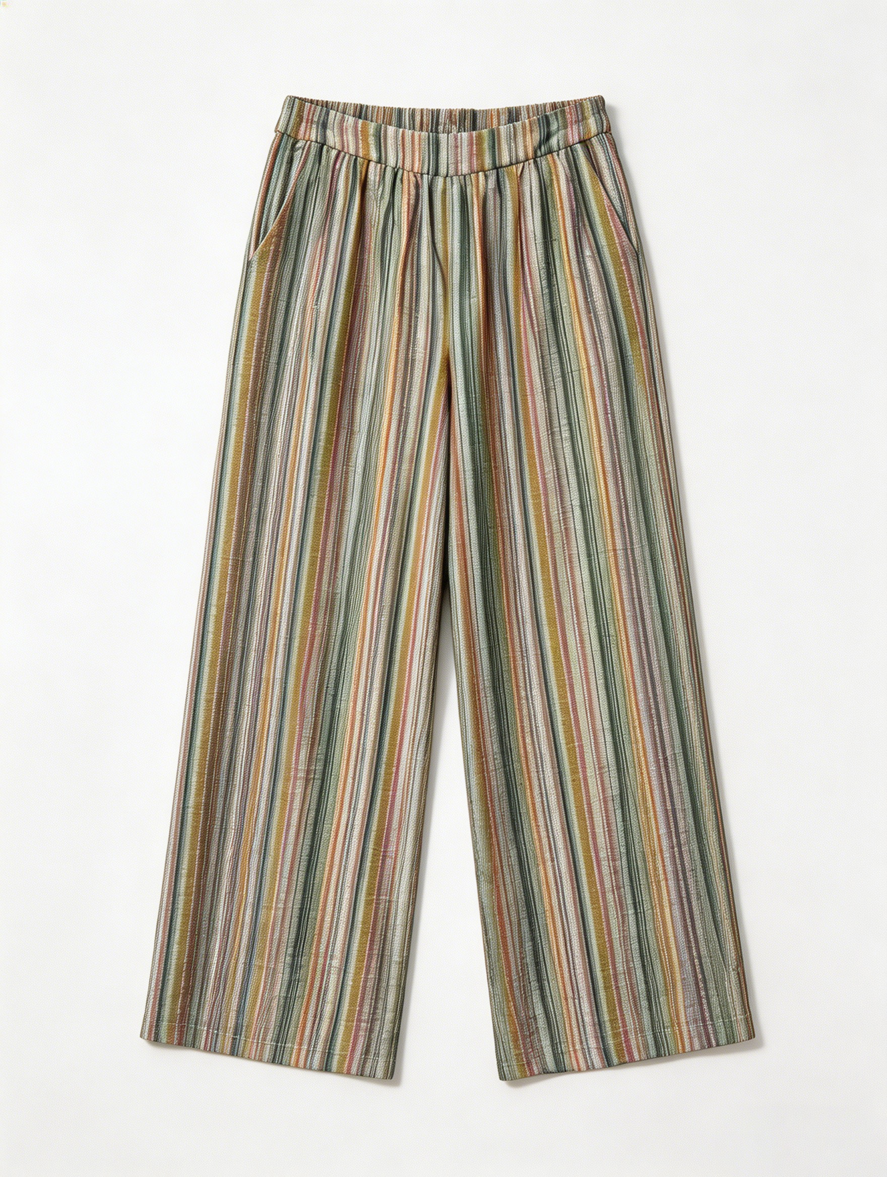 Elastic Waist Striped Wide Leg Pants - Versatile Boho Bottoms D-42124