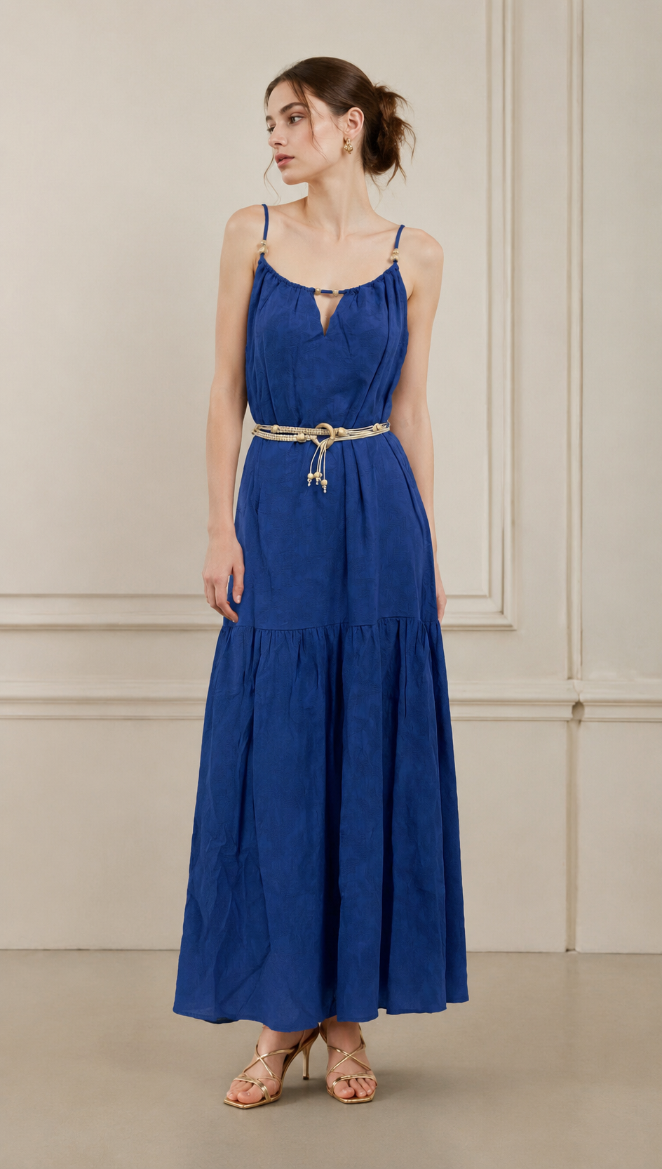 Minimalist Beaded Belted Tiered Maxi Dress - Premium Boho Chic Fashion AN-620053