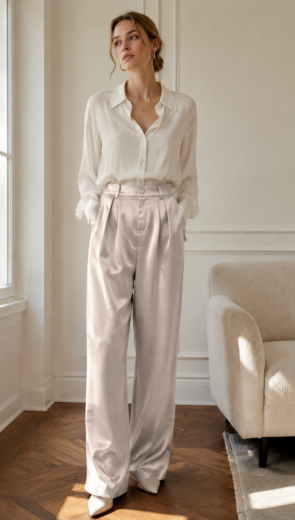 Women's Satin Wide-Leg Trousers AN-620017
