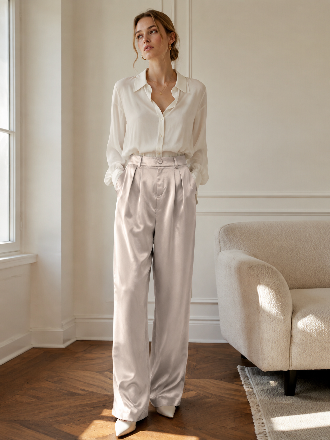 Women's Satin Wide-Leg Trousers AN-620017