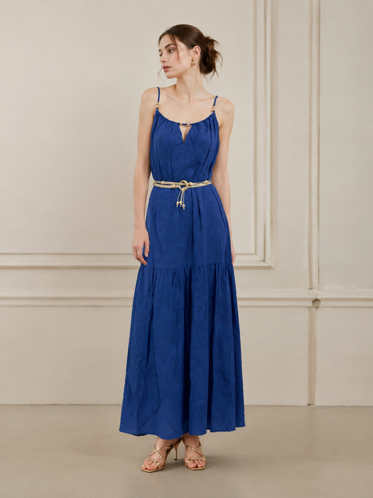 Minimalist Beaded Belted Tiered Maxi Dress - Premium Boho Chic Fashion AN-620053