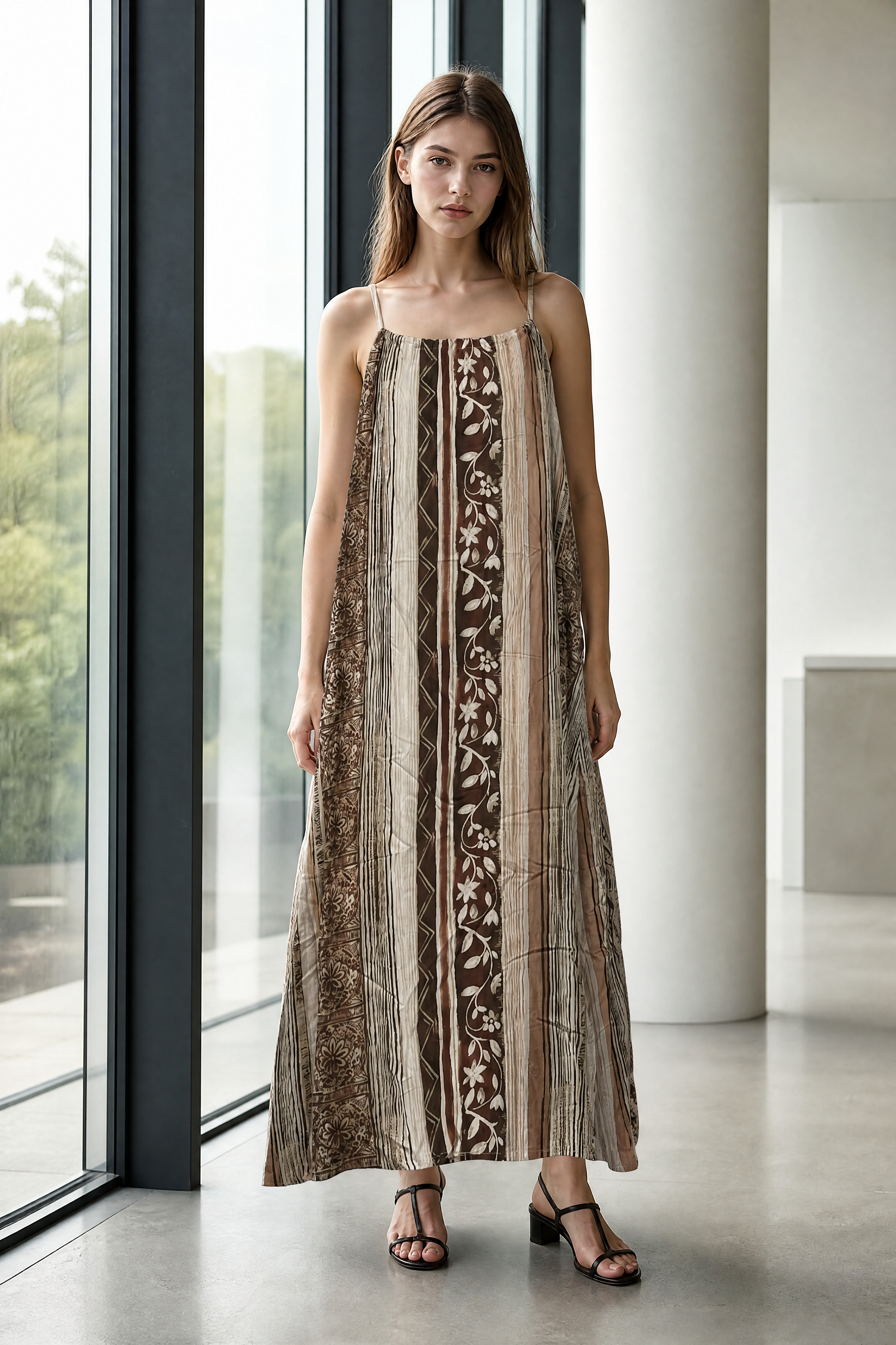 Women’s Striped Sleeveless Maxi Dress with Relaxed Fit 28069