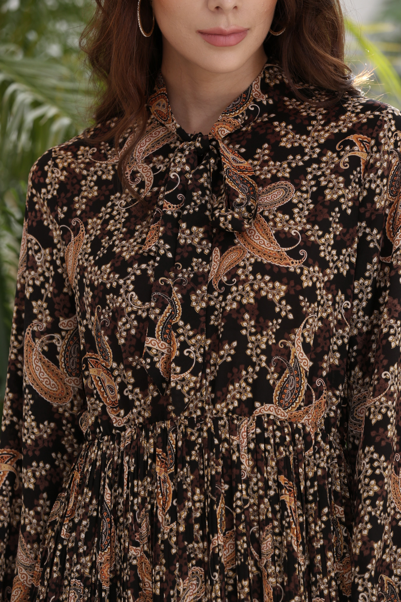 Women’s Vintage Paisley Long Sleeve Midi Dress W-31404