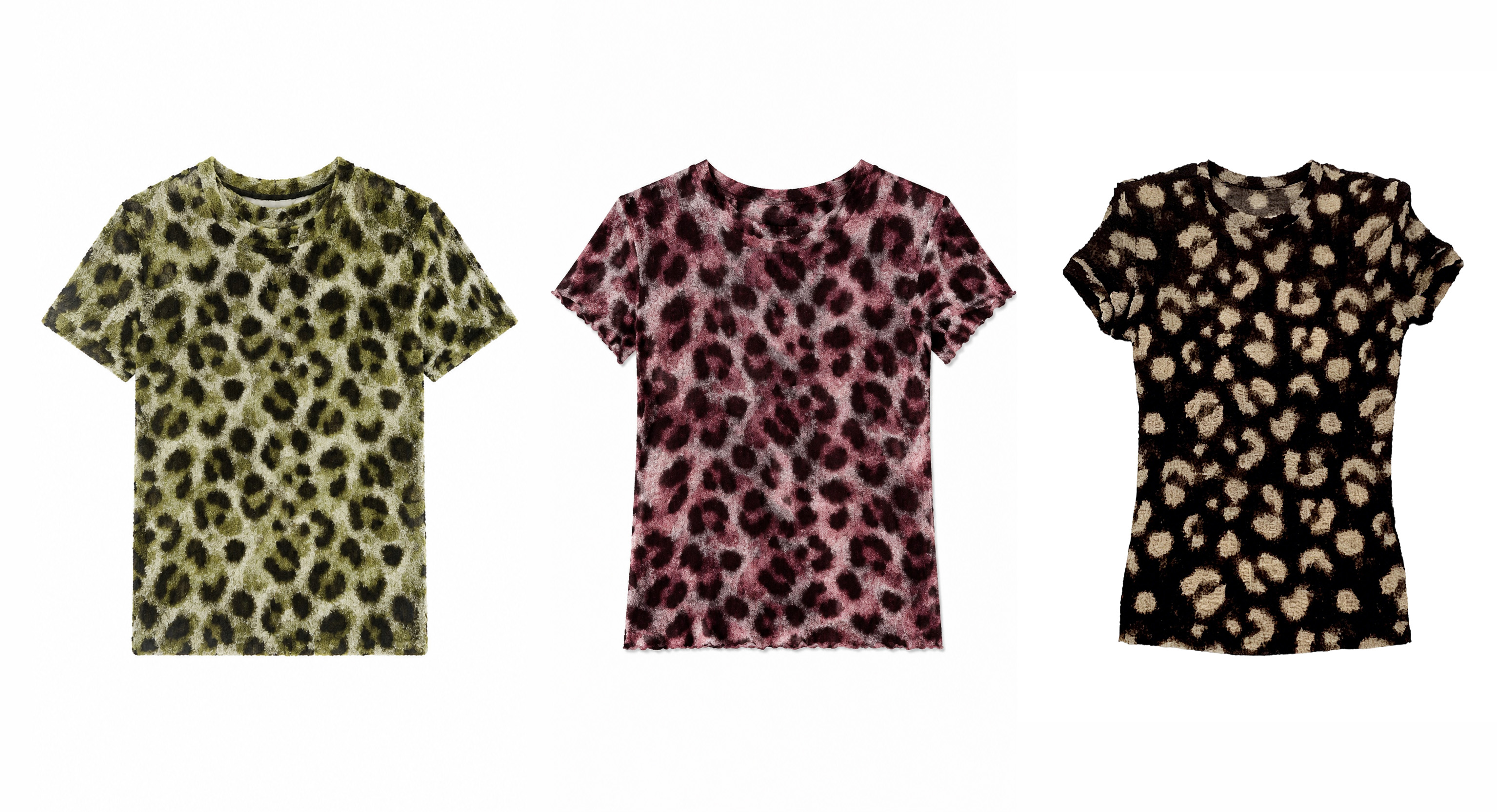 Leopard Print Fitted Top – Soft Stretch Crew Neck Short Sleeve Trendy Women’s T-Shirt AN-121003