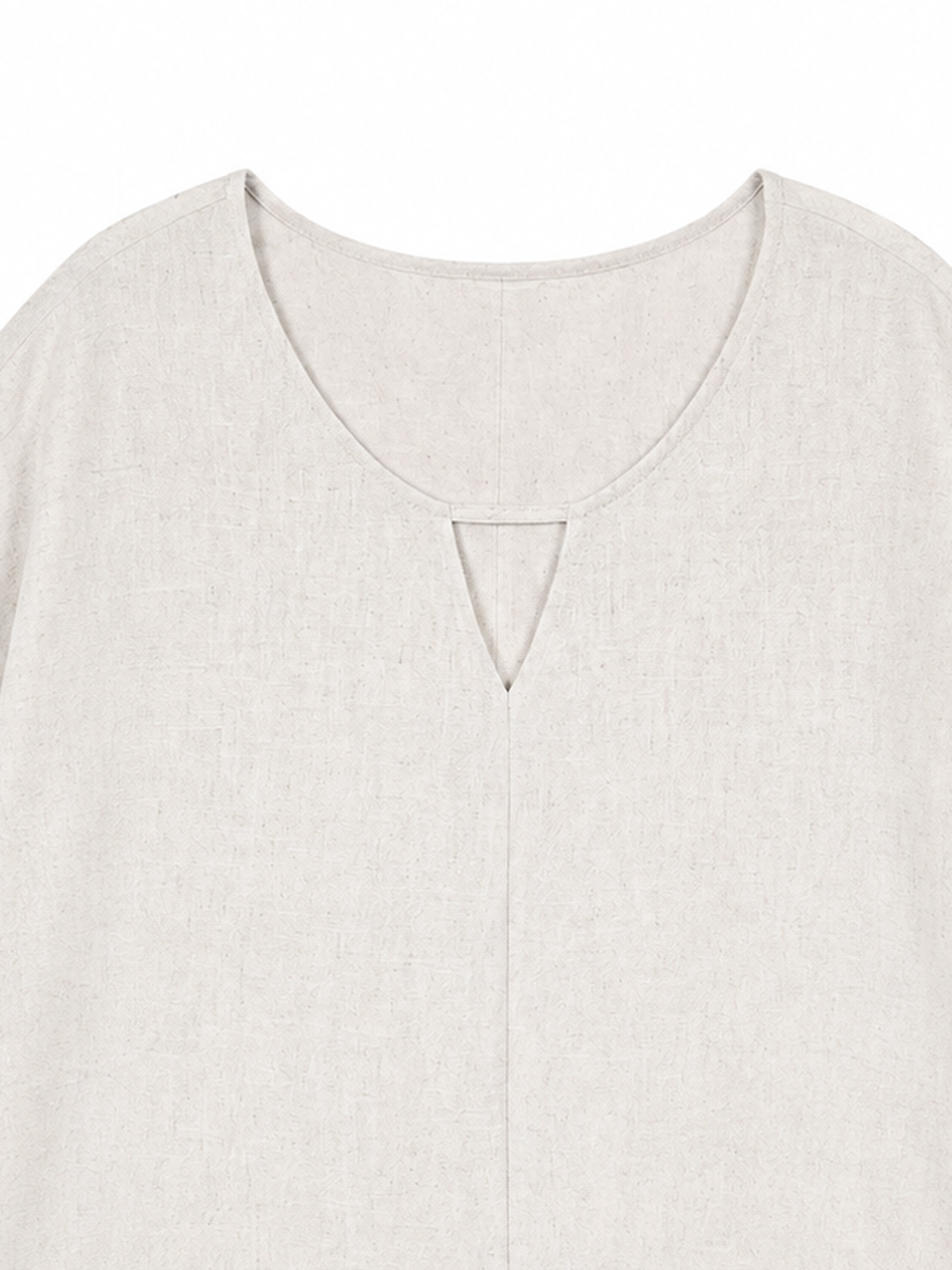Women's Linen‑Blend Keyhole Neck Blouse A-42226H
