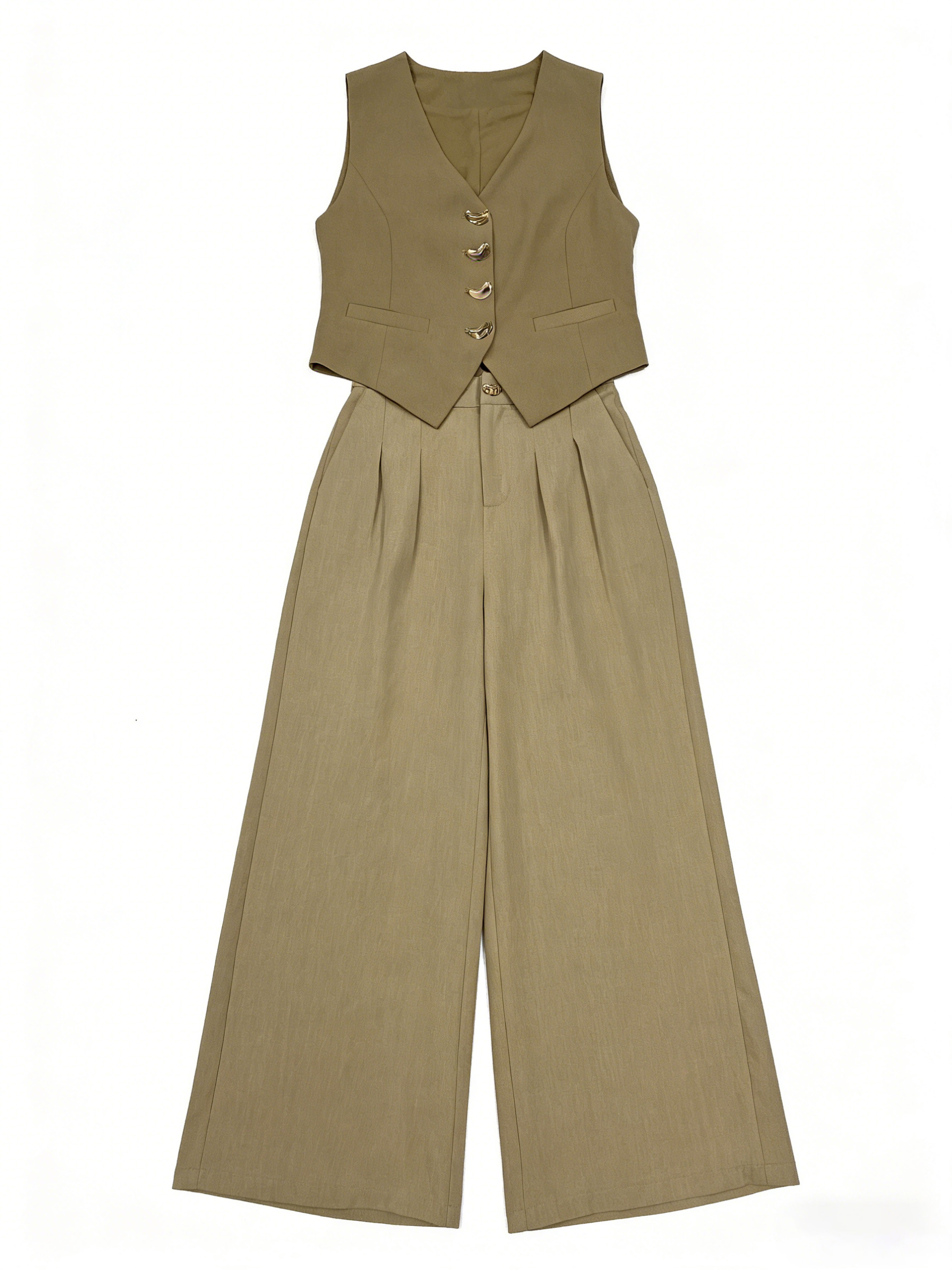 Elegant Tailored Vest and Pleated Wide-Leg Trousers Set C-41252+C-41253
