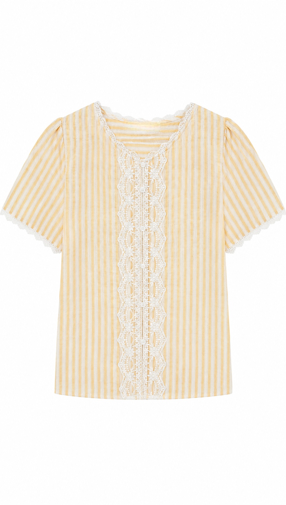 Elegant Striped Blouse with White Lace Details LA-810002
