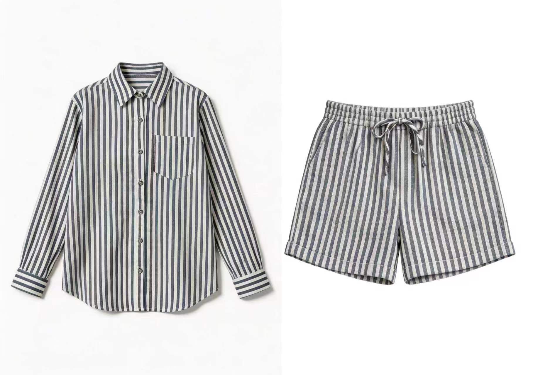 Elegant Blue White Striped Casual Set - Premium Everyday Outfit A-41621+A-41622