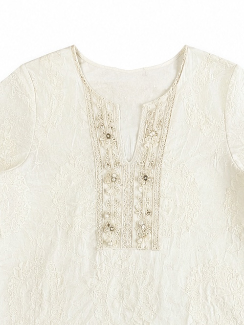 Women's White Lace-Panel Short-Sleeve Shift Dress D-42965