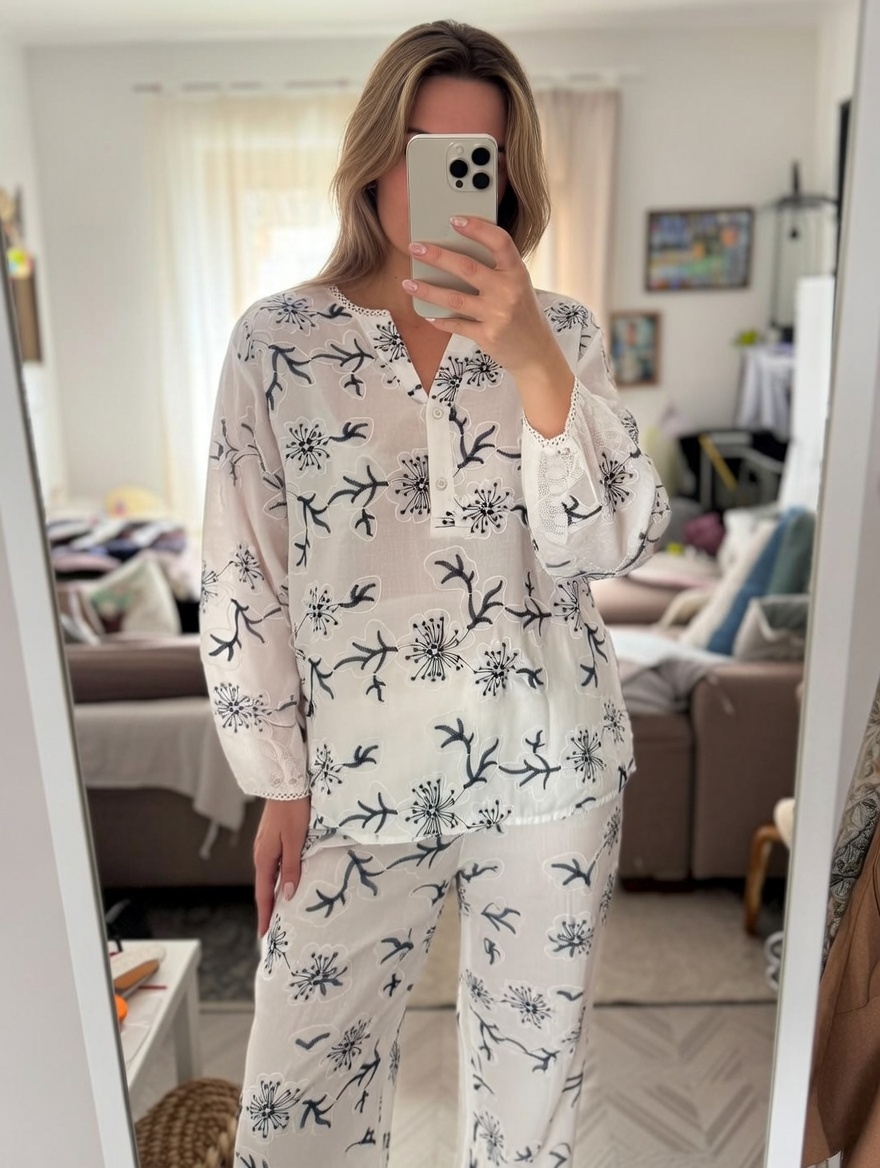 Boho Floral Embroidered Cotton Blouse for Women C-42319