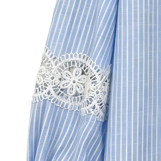 Women’s Striped Lace Sleeve Button Down Casual Blouse C-39756