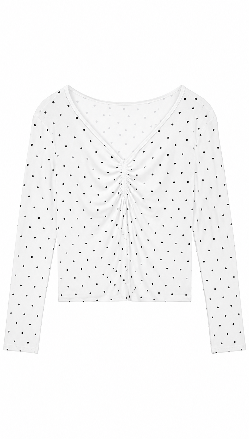 French Style Polka Dot Ruched Tee - V-Neck Slim Fit Top  AN-710008