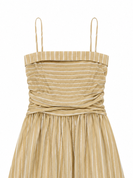 Women Yellow Striped Maxi Dress C-42617