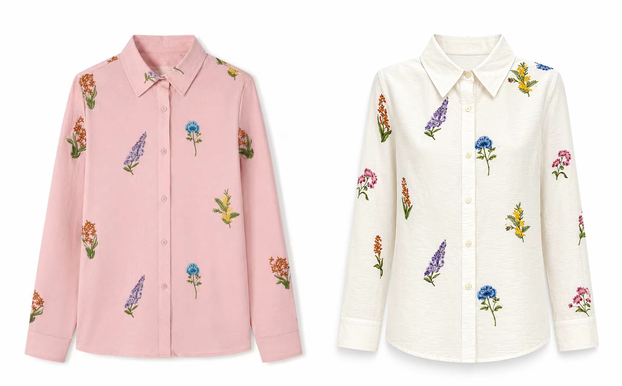 Floral Embroidered Long-Sleeve Button-Up Shirt AN-710017