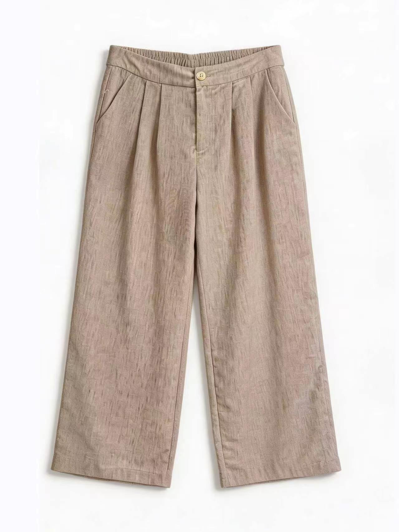Minimalist High-Waisted Linen-Blend Wide-Leg Pants AN-750017