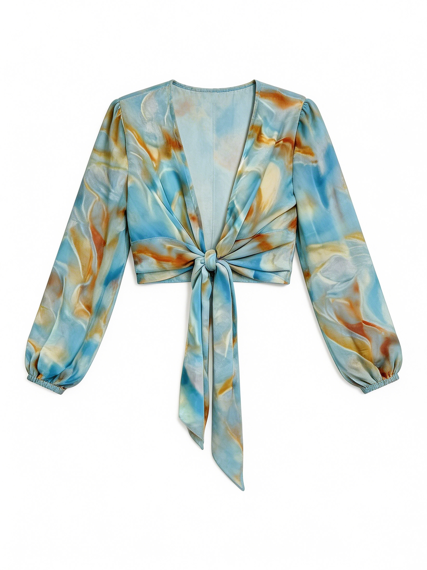 Minimalist Sheer Tie-Dye Long-Sleeve Wrap Blouse LA-710010