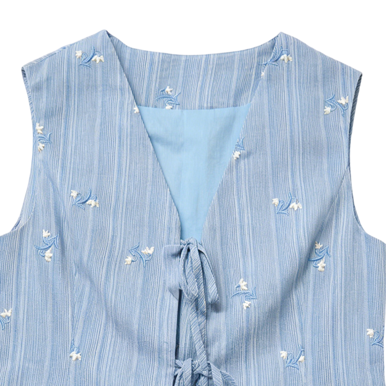 Elegant Light Blue Floral Embroidered Vest & Trousers Set  C-41986A+C-41985A
