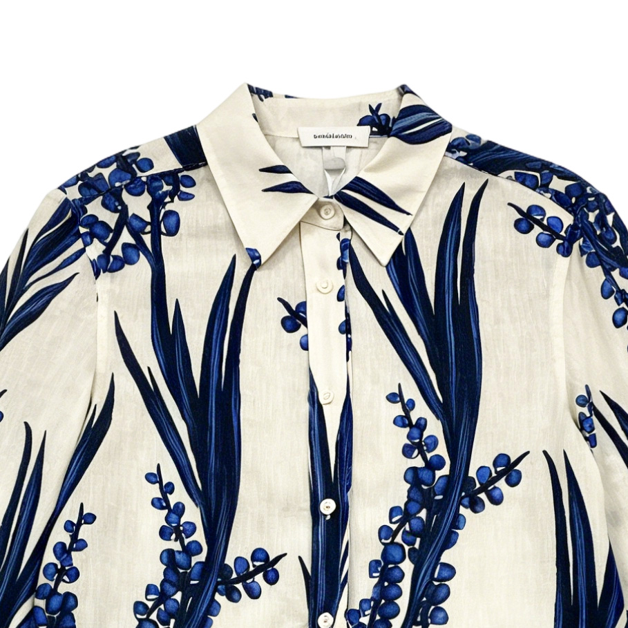 Women’s Botanical Print Long Sleeve Shirt Dress K-41737